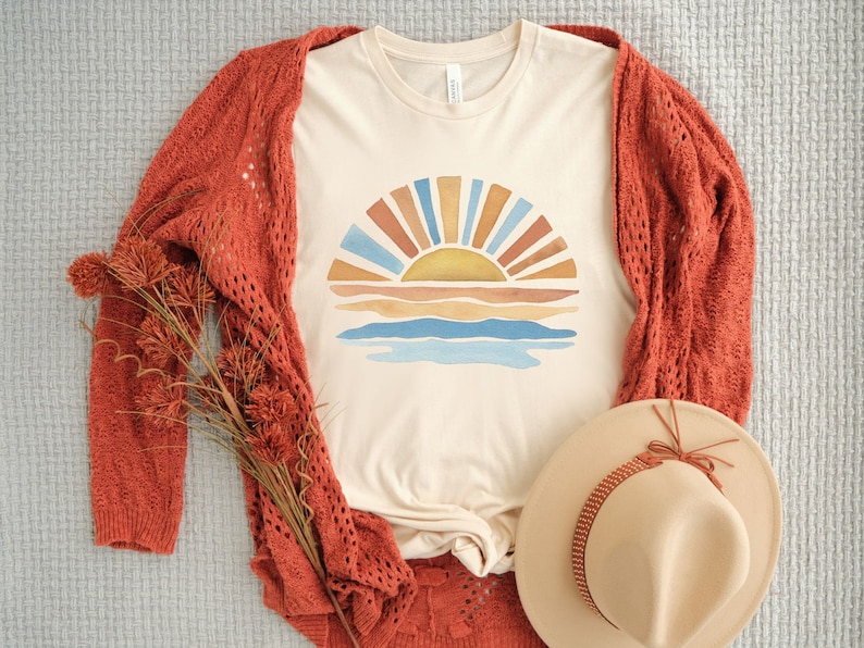 Watercolor Sunset Clipart: Hand Painted Retro Sun (PNG, Digital Download, Free Commercial Use) image 3