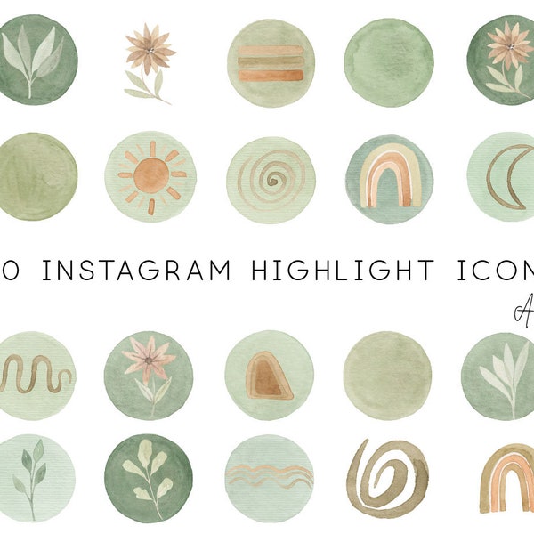 Instagram story highlight Icons, Watercolor Circles Clipart, Green Watercolor Clipart, blog branding, Hand painted Watercolor, PNG