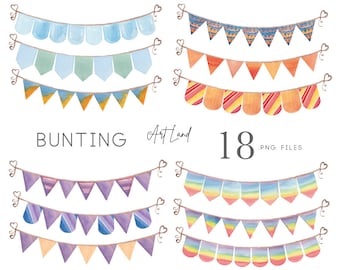 Watercolor Bunting Clipart, Watercolor Banners, Birthday Banner Clipart, Hand painted Watercolour Clipart, Clip Art, PNG