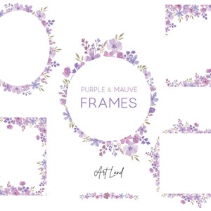 Watercolor Floral Clipart Mauve Roses Purple Frames, Watercolour Clip Art Digital Download Free Commercial Use PNG, Set Flower Frames
