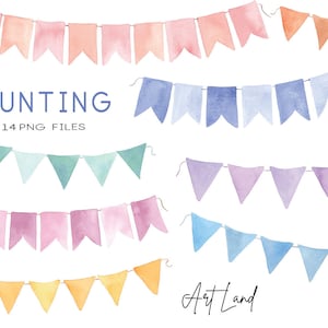 Watercolor Bunting Clipart, Watercolor Banners, Birthday Banner Clipart, Hand painted Watercolour Clipart, Clip Art, PNG