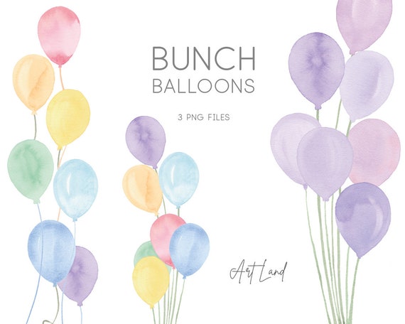 Watercolor Balloon Clipart Set – 3 Hand-Painted Colorful Balloon PNGs for DIY Birthday Crafts, Invitations, Free Commercial Use