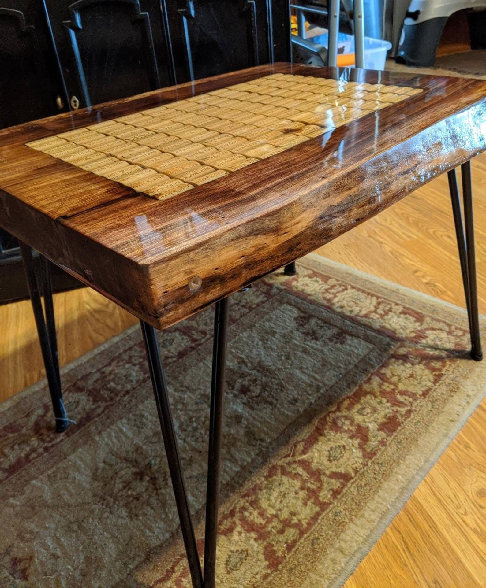 Wine Cork Coffee Table in Live Edge Wood Clear Inlay and Black Etsy