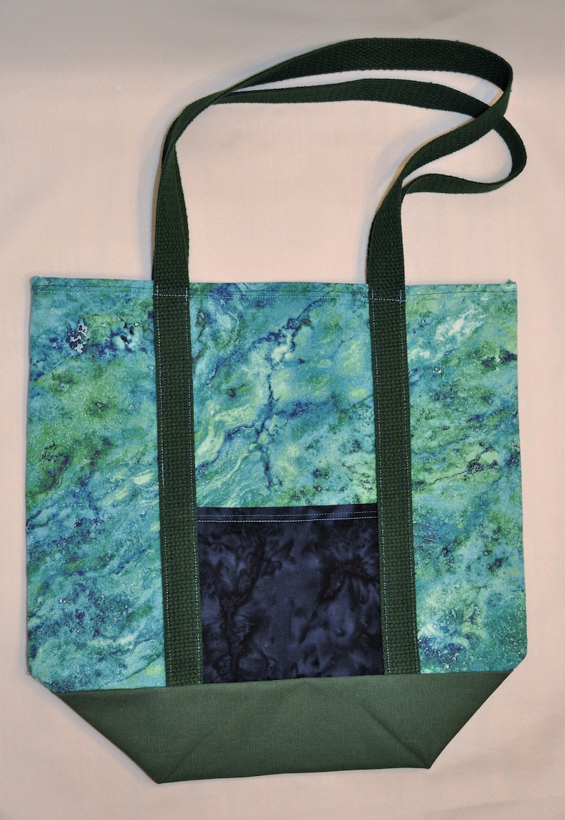Beautiful Blue and Green Marble Print Market Grocery Shopping Tote Bag