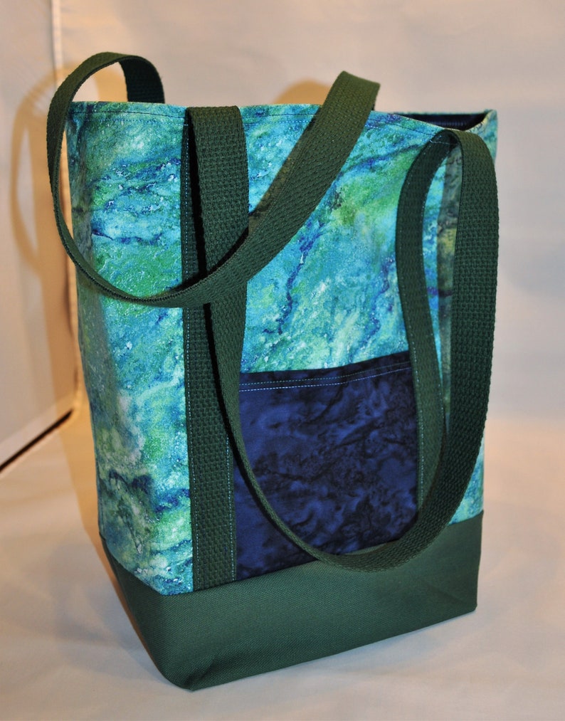 Beautiful Blue and Green Marble Print Market Grocery Shopping Tote Bag