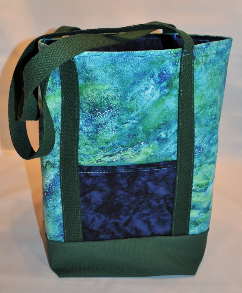 Beautiful Blue and Green Marble Print Market Grocery Shopping Tote Bag
