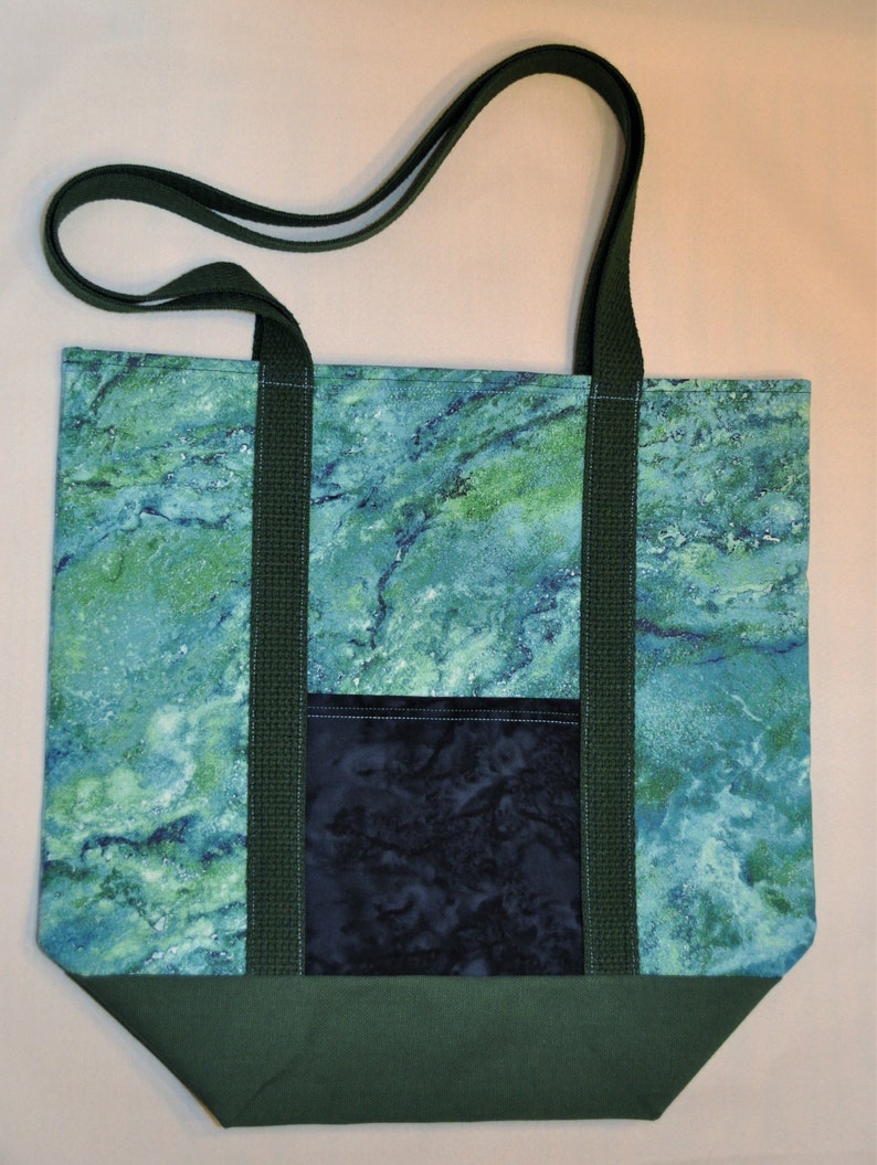 Beautiful Blue and Green Marble Print Market Grocery Shopping Tote Bag