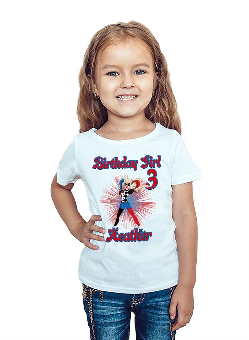 Harley Quinn Birthday T-Shirt Custom Name Age Super Hero Girls | Etsy