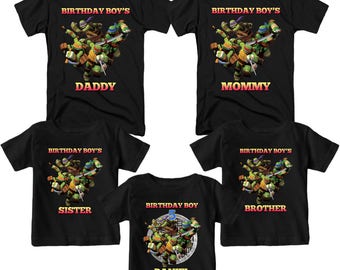 Teenage Mutant Ninja Turtles Birthday Shirt Personalized T-Shirt Name and Age Custom TMNT Birthday Shirts Family Birthday T-Shirts