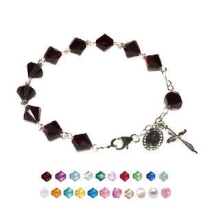 Austrian CRYSTAL Sterling Silver Women&#39;s Catholic Rosary/Rosario Bracelet-CHOOSE-Confirmation Mother&#39;s Day Birthday Bridesmaid Wedding