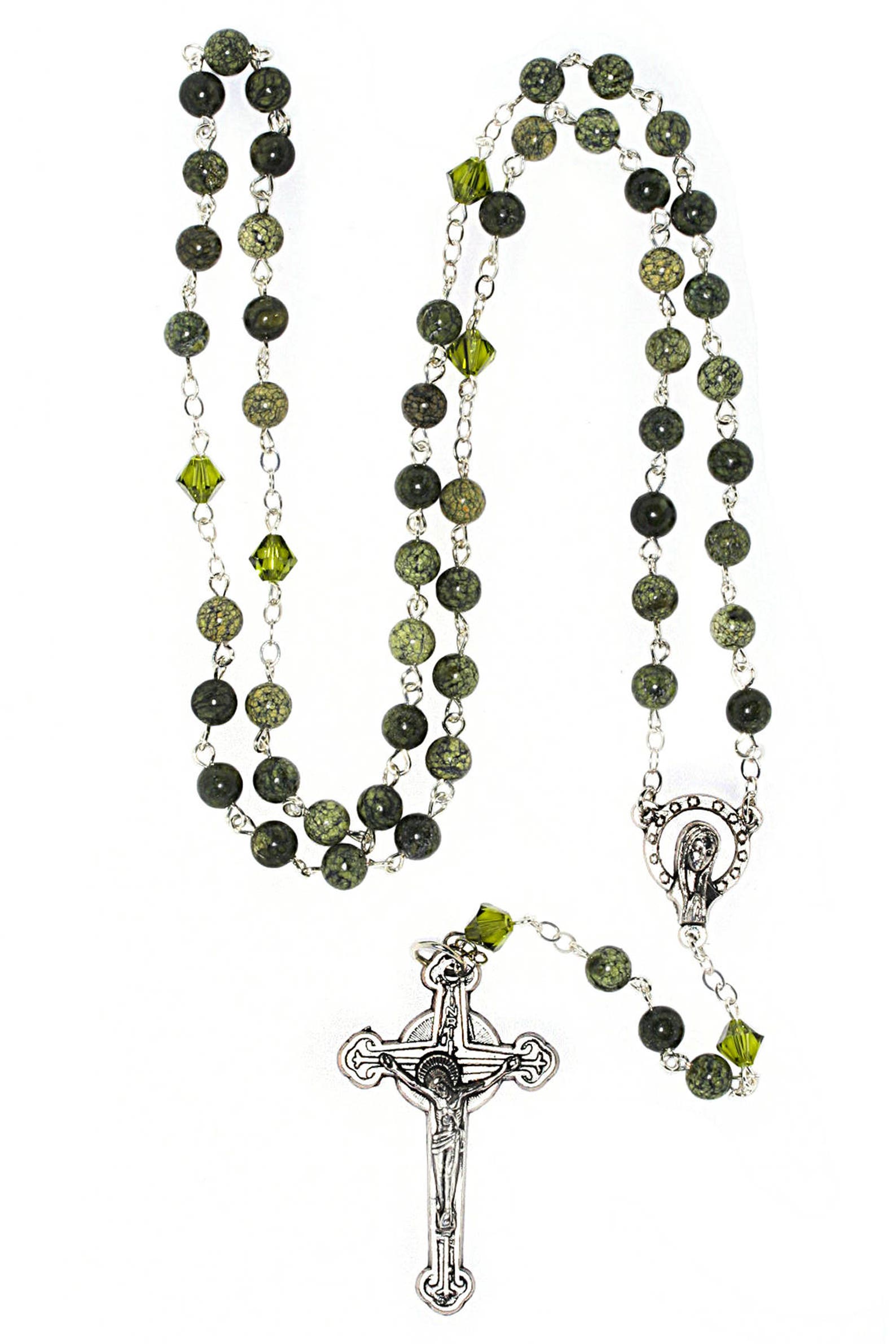 Russian SERPENTINE Gemstone Rosary CHOOSE Silver or Goldaccented W