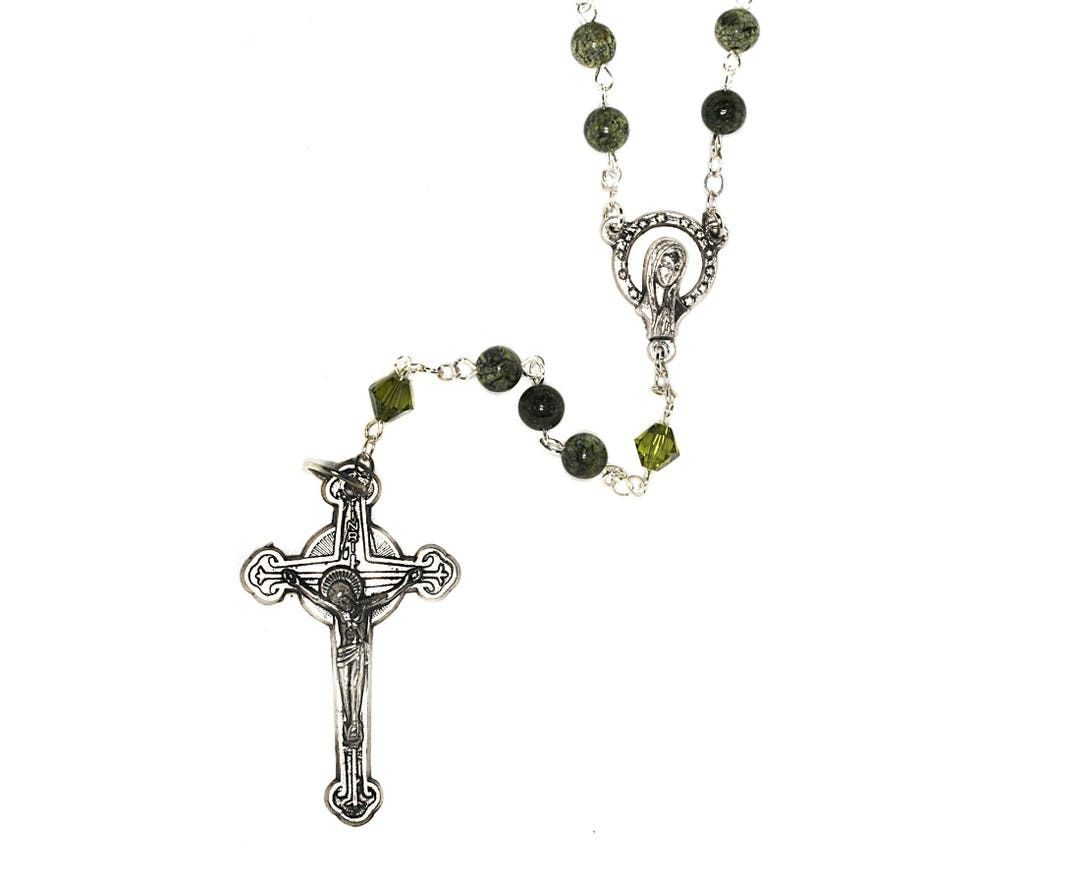 Russian SERPENTINE Gemstone Rosary CHOOSE Silver or Goldaccented W