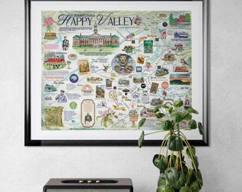 Hand-Drawn State College, PA Art Print. Giclee 16” x 20”