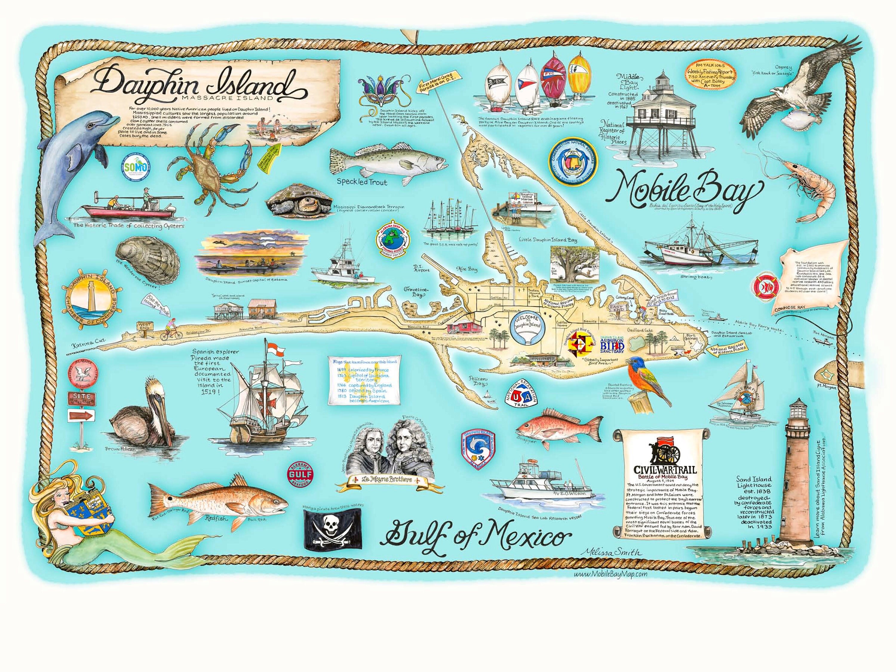 Map Of Dauphin Island Al Dauphin Island Alabama Giclee Print - Etsy Singapore