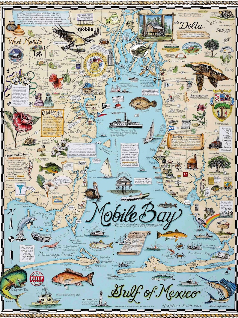 Mobile Bay Map | Etsy