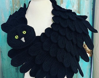 Black Magic, Crocheted Barn Owl Wrap