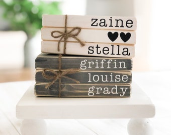 Mini Wood Books, Personalized Name Books, Tiered Tray Decor, Shelving Decor