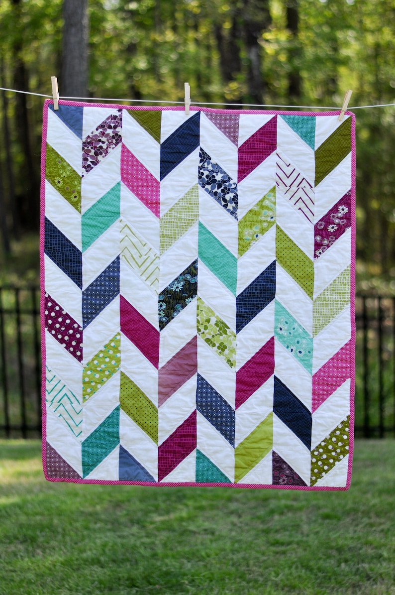 modern herringbone baby quilt etsy