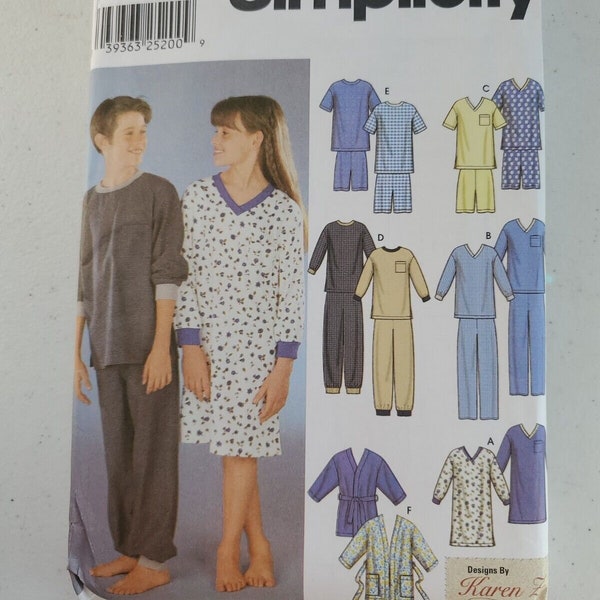 Simplicity, Children- Boys & Girls, Pajamas (2 lengths), Nightshirt, Robe, Sizes 7,8,10,12,14,16, Pattern 9867