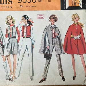 McCall’s, Misses' & Junior, Cape, Pants, Vest, Culottes, Size 5, Bust 30, Pattern 9550
