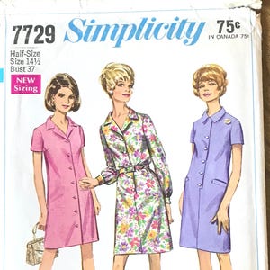 Simplicity, Misses' Half-Size Dress, Size 14 1/2, Bust 37, Waist 32 inches, Pattern 7729