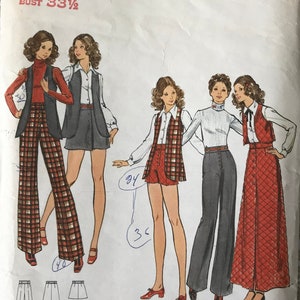 RARE Butterick, Junior/Teen, Vest, Skirt, Pants and Shorts, Pattern 6822, Size 13/14, Bust 33 1/2", Mostly UNCUT