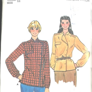 Butterick, MIsses' Blouse, Band Collar,  with OR without Epaulets, Asymmetrical Buttoned Closing, Size 12, Pattern 6777, Uncut