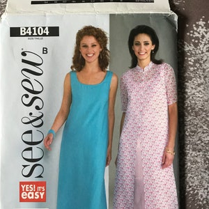 Butterick See & Sew, Very Easy,Misses/Misses' Petite A-line Dress and Stand-up collar Duster, Sizes(B)-14,16,18, Pattern B4104, Uncut.