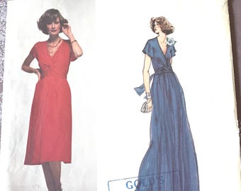 Vogue, RARE SIZE & PATTERN, French Designer Christian Aujard, Misses' V Neckline Dress, Long/Short, Cap Sleeves,Size 8, Pattern 1502, Uncut