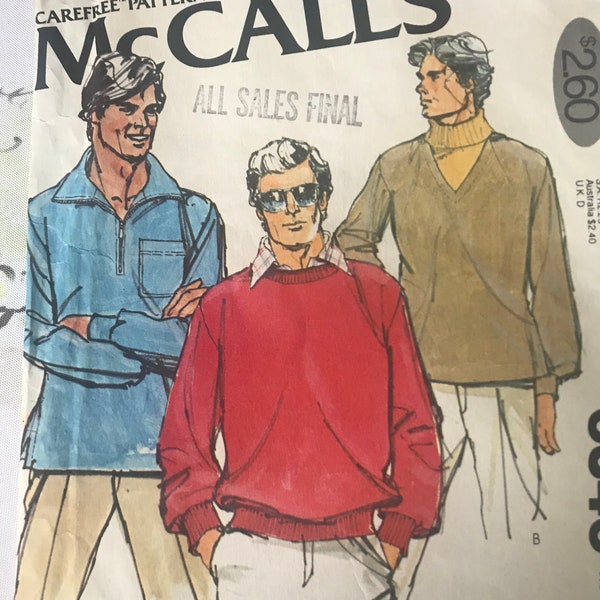 McCall’s, Men's, Pullover Tops, V or Round Neckline, or Collar, Sizes Medium, Chest 38-40 Inches, Pattern 6346, Uncut