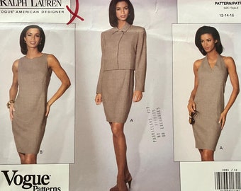 Vogue, Designer Ralph Lauren, Misses' Jacket & Dress, Sizes 12-14-16, Pattern #2893, Uncut