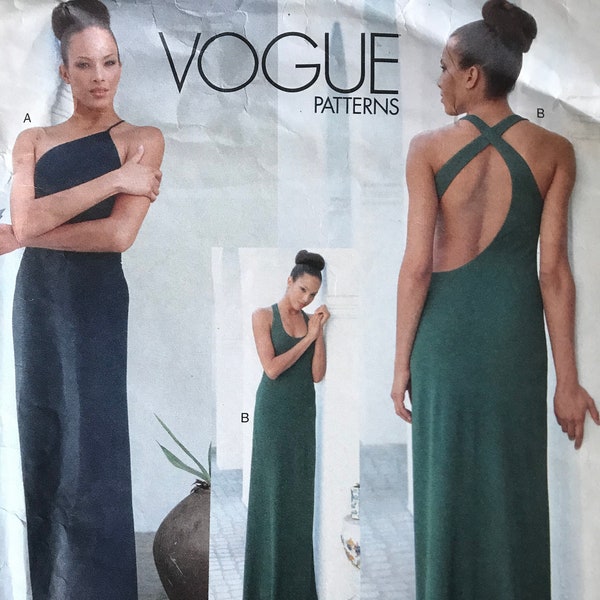 RARE, Collector Vogue, Designer Calvin Klein, Misses' Dress, Open Back, Scooped or Side Halter Style Neckline, Sizes 6,8,10, Uncut