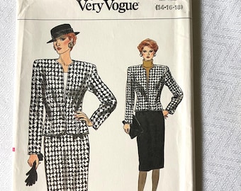 Vogue, Very Easy, Misses' Collarless Jacket & Straight Skirt, Sizes 14-16-18, Pattern 9391, Uncut.