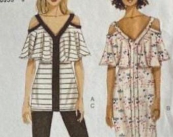 Very Easy Vogue, Misses' -  V Neckline Top or Dress, & Pants, Sizes 14-16-18-20-22, Pattern V9238, Uncut.