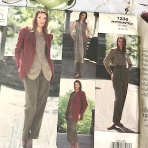 Vogue, Designer Calvin Klein, Misses' Hip Length Jacket, Vest, Shirt, Skirt, Pants & Scarf, Sizes 8-10-12, Pattern 1236, Uncut.