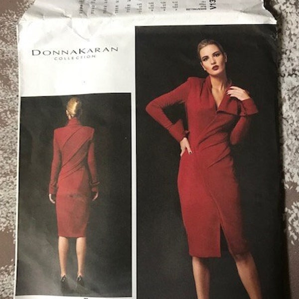 Vogue, Designer Donna Karan, Misses' Mock Wrap Pullover Dress, Sizes 4 thru 12, Pattern V1361, Uncut.