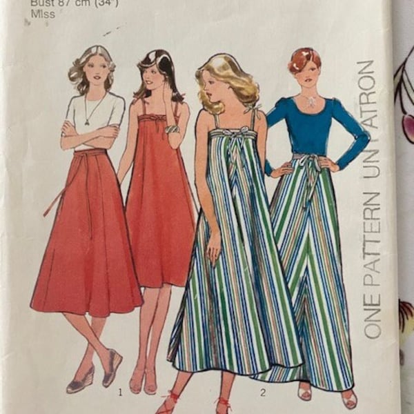 HARD to FIND SIZE: Style, Misses' Skirts or Summer Dresses in 2 Lengths; Size 12, Bust 34, Pattern #1858, Vintage 70s.