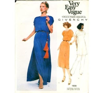 May include: A vintage sewing pattern for a dress, featuring three different styles. The pattern is titled "Very Easy Vogue" and is a Vogue Paris Original by Givenchy. The pattern number is 1909.