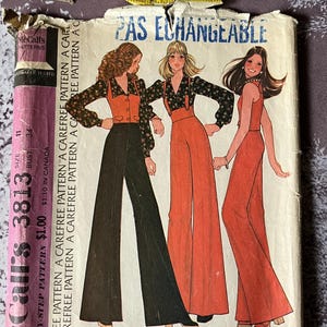 Vintage 70s McCall's Pattern 3813, Puff Sleeve Blouse, Vest, Wide Leg Pants, Bust 34