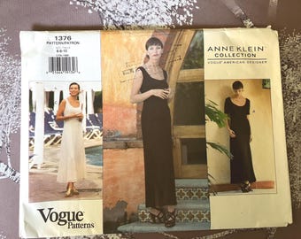 Vogue (Easy) Designer Anne Klein, Misses' Dress, above ankle, Sizes 6-8-10, Pattern #1376 -  Views A & B are Uncut, View C cut.