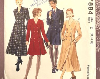 McCall’s, Misses’ Lined or Unlined Dress, 2 Lengths, Sizes 12, 14, Pattern 7884, cut