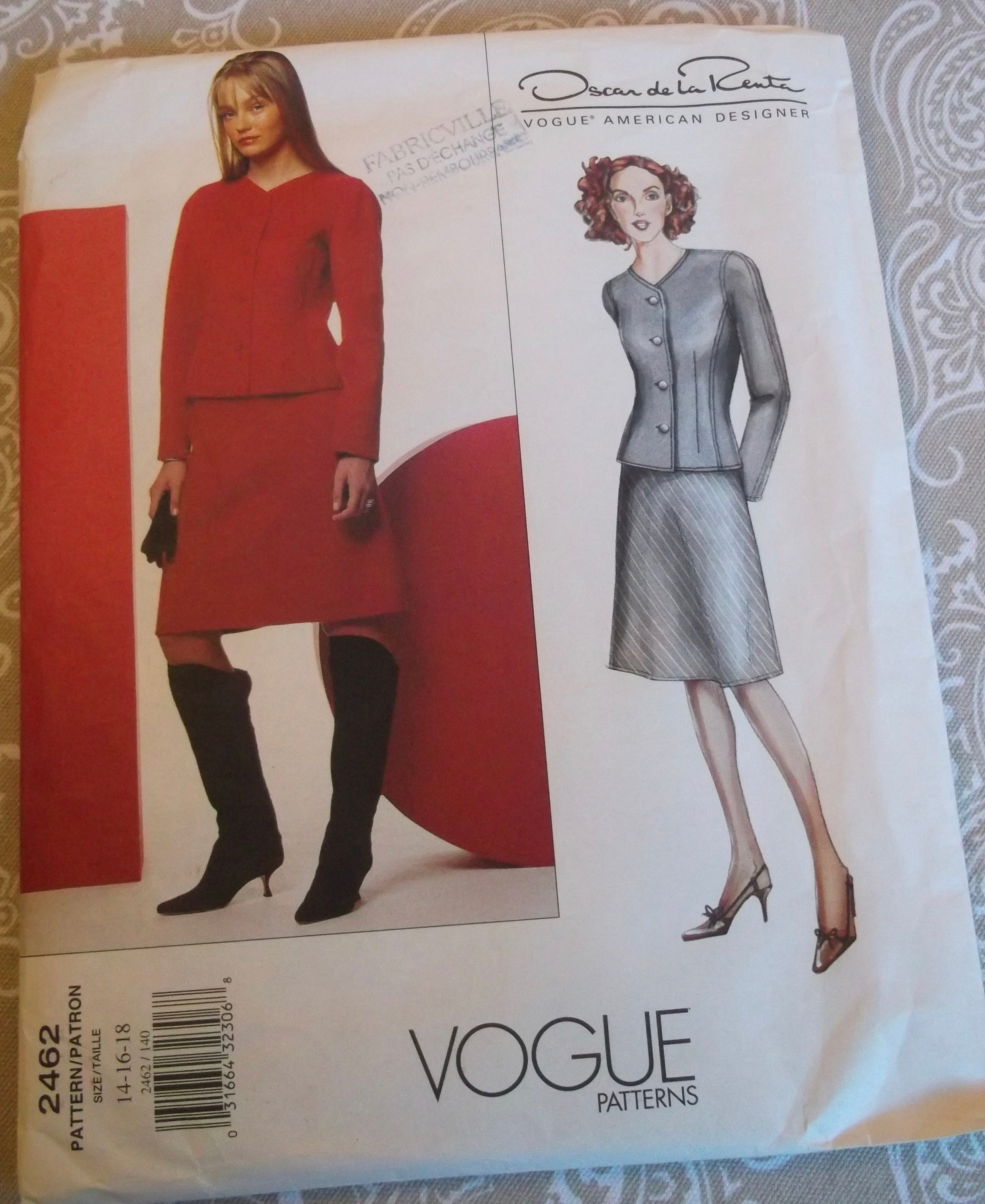 Vogue, Designer Oscar De La Renta, Pattern 2462, Classic Jacket and Skirt,  Size 14-16-18, UNCUT -  Ireland