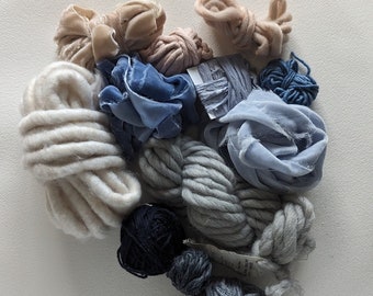 Swifty, 1989, Blue, Gray, Weaving Yarn Fiber Pack, Fiber Bundle, Roving Wool, Yarn Bundle, Wool Yarn, Chunky Yarn, Silk Ribbon, Art Yarn