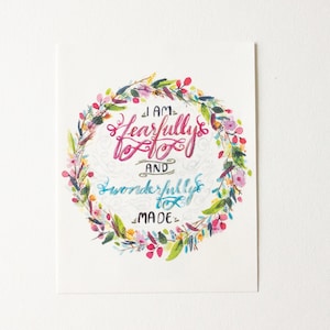 Fearfully and Wonderfully Made, Psalm 139:14, Watercolor Nursery Decor, Baby Show Gift, Personalized Christian Gift, Bible Verse Art