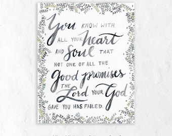 8"x10", Promises of God have not failed, Joshua 23, Watercolor Verse Art, Bible Verse Printable, Religious Wall Art,Instant Download
