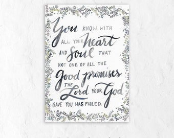 5"x7", Promises of God have not failed, Joshua 23, Watercolor Verse Art, Bible Verse Printable, Religious Wall Art,Instant Download