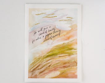 Jesaja 61: 3, Eine Krone der Schönheit für Asche, Aquarell Schriftdruck, Abstrakte Malerei, Blattgold Malerei, Christliche Kunst, Christliches Geschenk