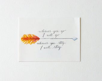 Wohin du auch gehst, werde ich gehen, Ruth 1:16, Aquarell Pfeil Kunst, Christliche Geschenke für sie, personalisiertes Geschenk für Frau, Bibel Vers Kunst
