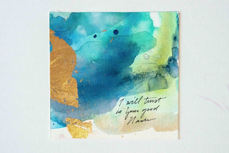 Psalms Project: 51-60, Abstract Watercolor Art, Christian Painting, Painting with Scripture, Abstract Home Decor, Bible Verse Wall Art Psalm 52:9