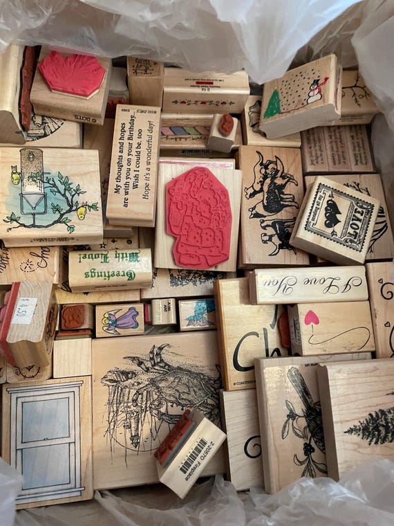 1lb of vintage rubber stamps, rubber stamps, wooden stamps, vintage stamps
